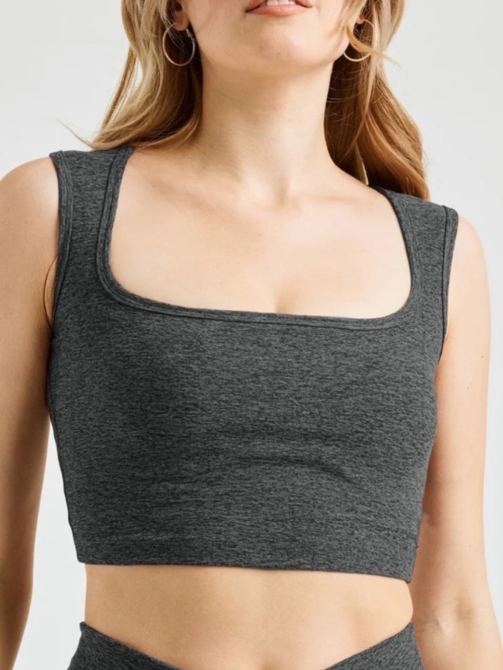 Year of Ours Diana Mid Length Square Neck Sports Bra in Heather Grey Sz S